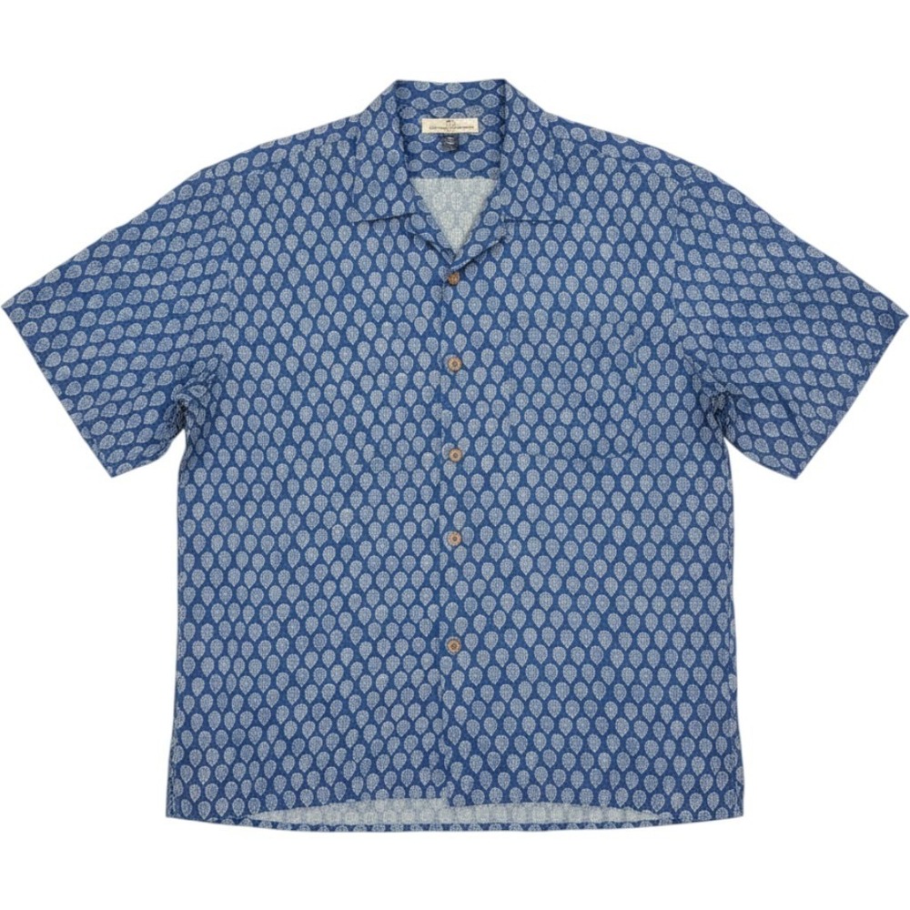 Tommy Bahama Mens XL Silk Camp Shirt Blue White Teardrop Print 13-T3656